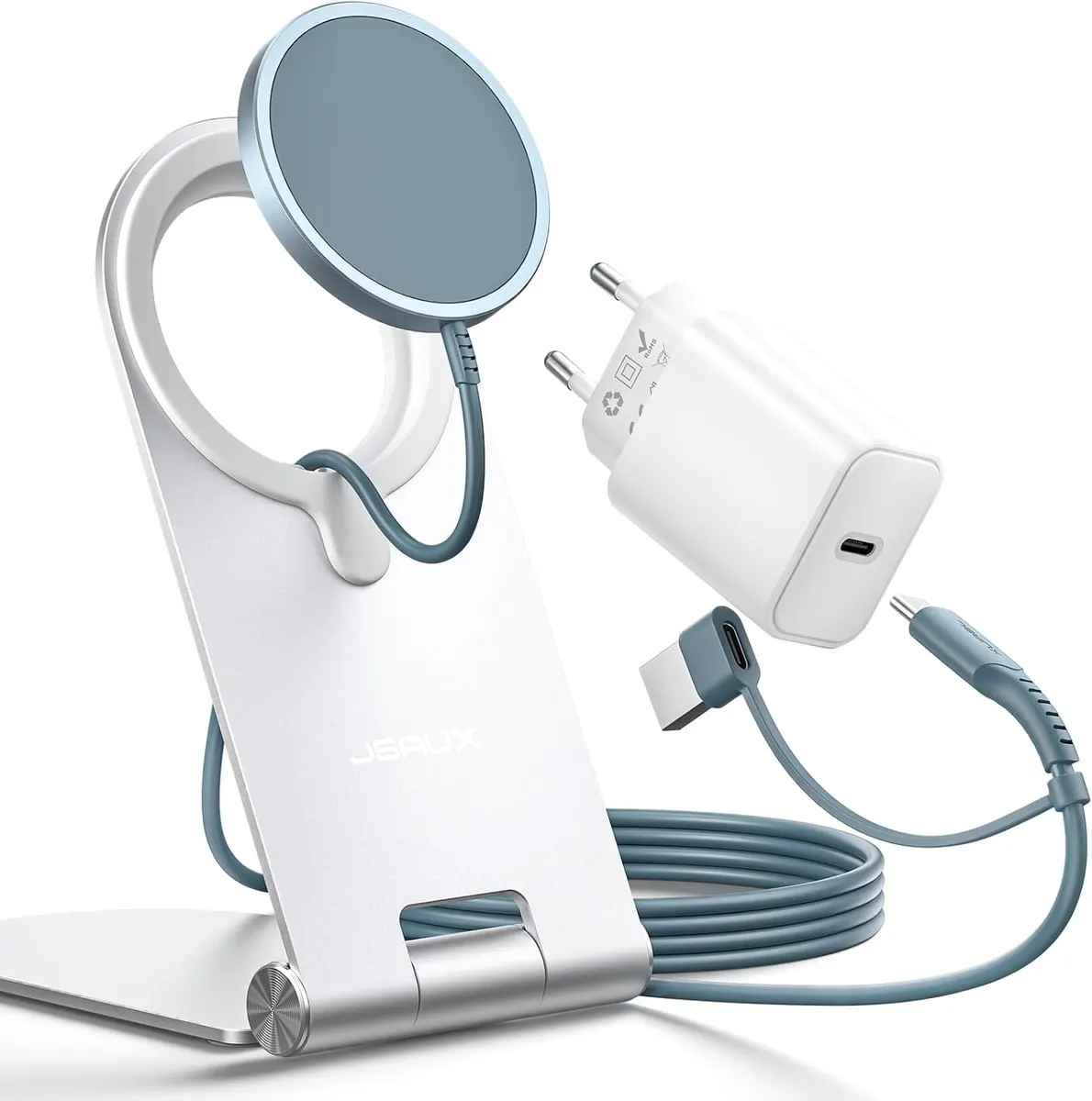 JSAUX 15W Chargeur Mag-Safe Chargeur avec Support Téléphone, Chargeur Rapide Aans Fil avec Adaptateur PD…