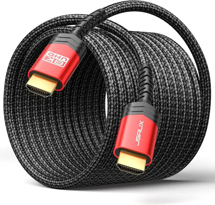 JSAUX - Câble HDMI 30 mètres, long câble à fibre optique HDMI 2.1, 8K, haut débit, 48 Gbit/s 8K @ 60 Hz, 4K…
