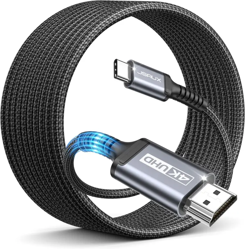 JSAUX Câble USB C vers HDMI 4M 4K 60Hz compatible avec 4K 30Hz pour Thunderbolt 3 iPhone 17 16 Pro 15…