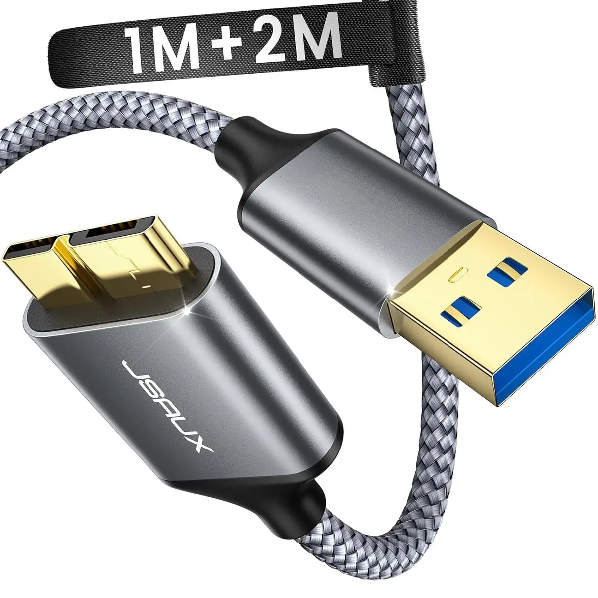 JSAUX Câble USB 3.0 Mâle A vers Micro B Câble [Paquet de 2, 1M+2M], Disque Dur Compatible avec USB 3.0…