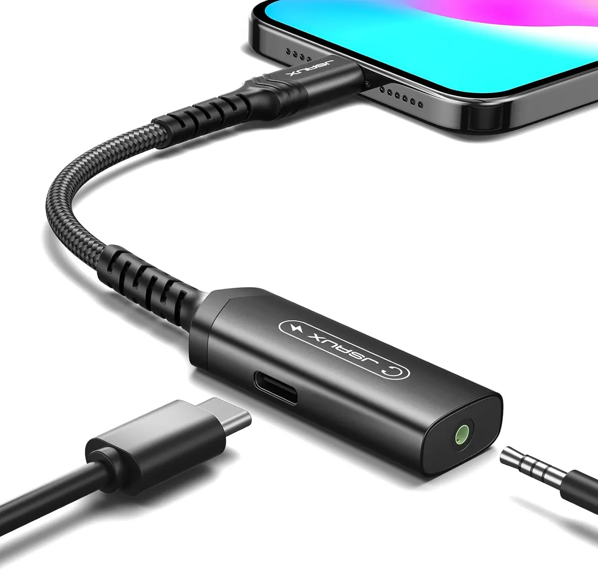 JSAUX Adaptateur USB C vers Casque et Chargeur 3,5 mm, 2 en 1 USB C vers Prise Micro auxiliaire avec PD 30…
