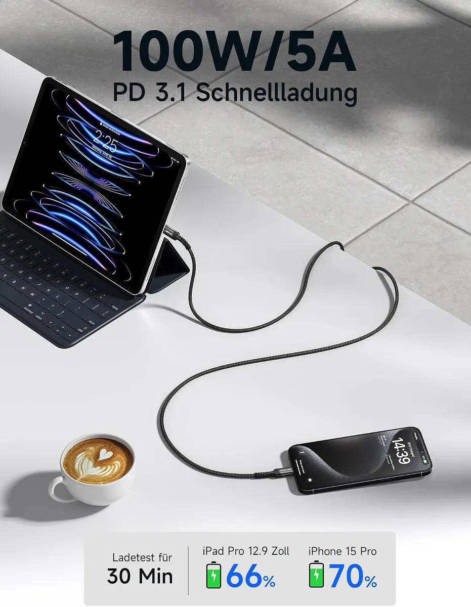 JSAUX Câble USB C vers USB C 100W/5A (Lot de 2 : vue complémentaire 1
