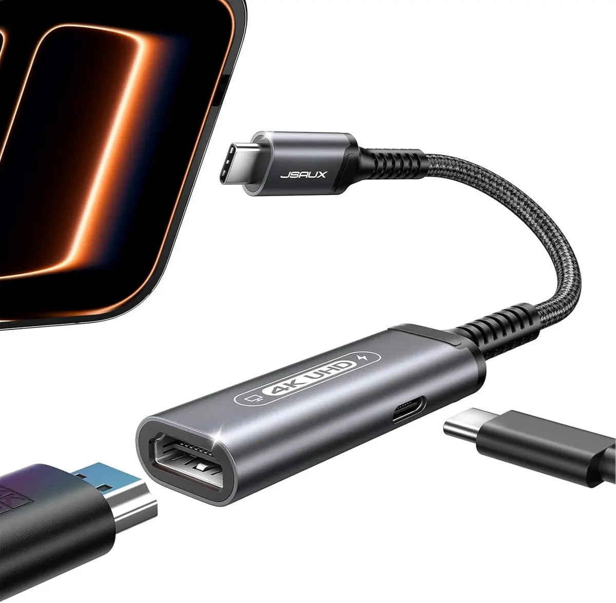 JSAUX Adaptateur de Chargeur USB C vers HDMI avec PD, 2 en 1 Type C vers HDMI 4K @ 30 Hz/100 W, Compatible…