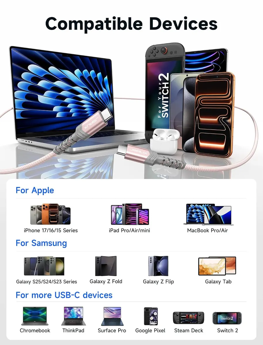 JSAUX Câble USB C vers USB C 100W/5A (Lot de 2 : vue complémentaire 2
