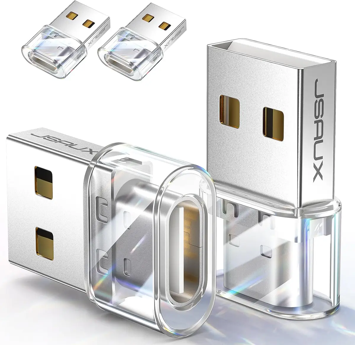 JSAUX Adaptateur USB vers USB C (Lot de 4), Convertisseur Type C Femelle à Mâle avec Charge Rapide 3.1A…