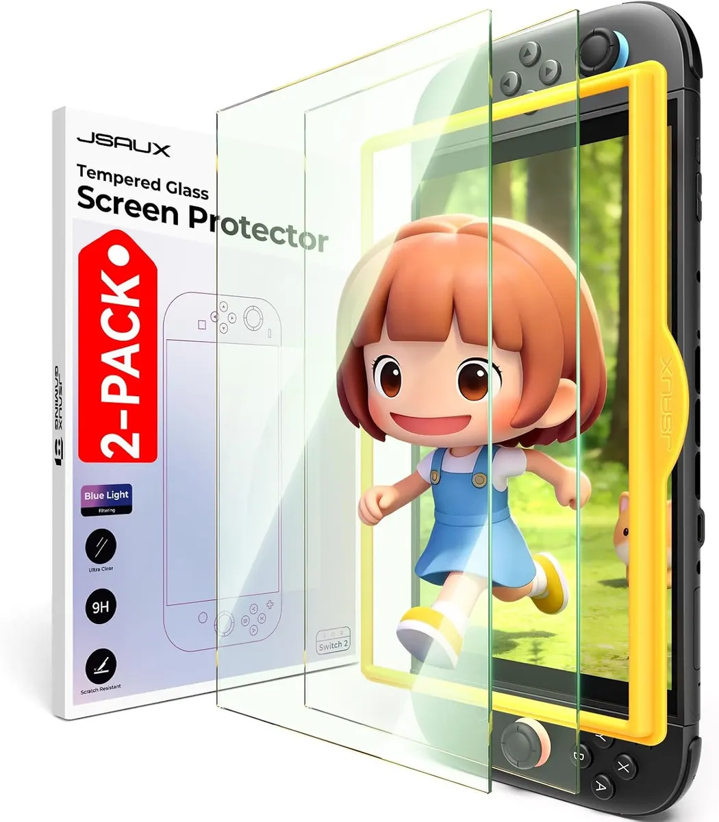 JSAUX Lot de 2 Protections d'écran en Verre Trempé Anti-Lumière Bleue 97% pour Nintendo Switch 2,…