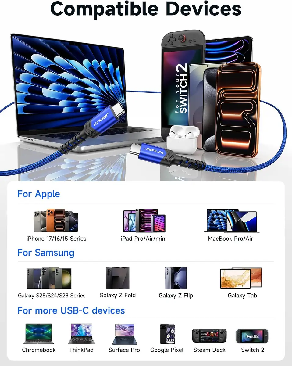 JSAUX Câble USB C vers USB C 100W/5A (Lot de 2 : vue complémentaire 3