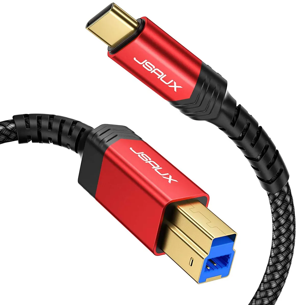 JSAUX Câble USB 3.0 B mâle vers USB-C, 3 m USB 3 type B cordon en nylon avec bridé compatible avec station…