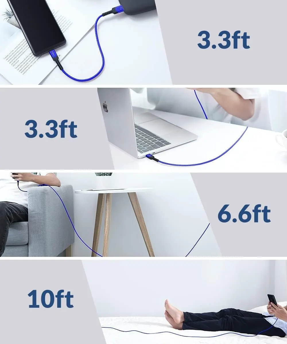 JSAUX Lot de 4 câbles USB de type C 1 M 1 M 2 M 3 M 3 A USB C Charge rapide pour Sams : vue complémentaire 3