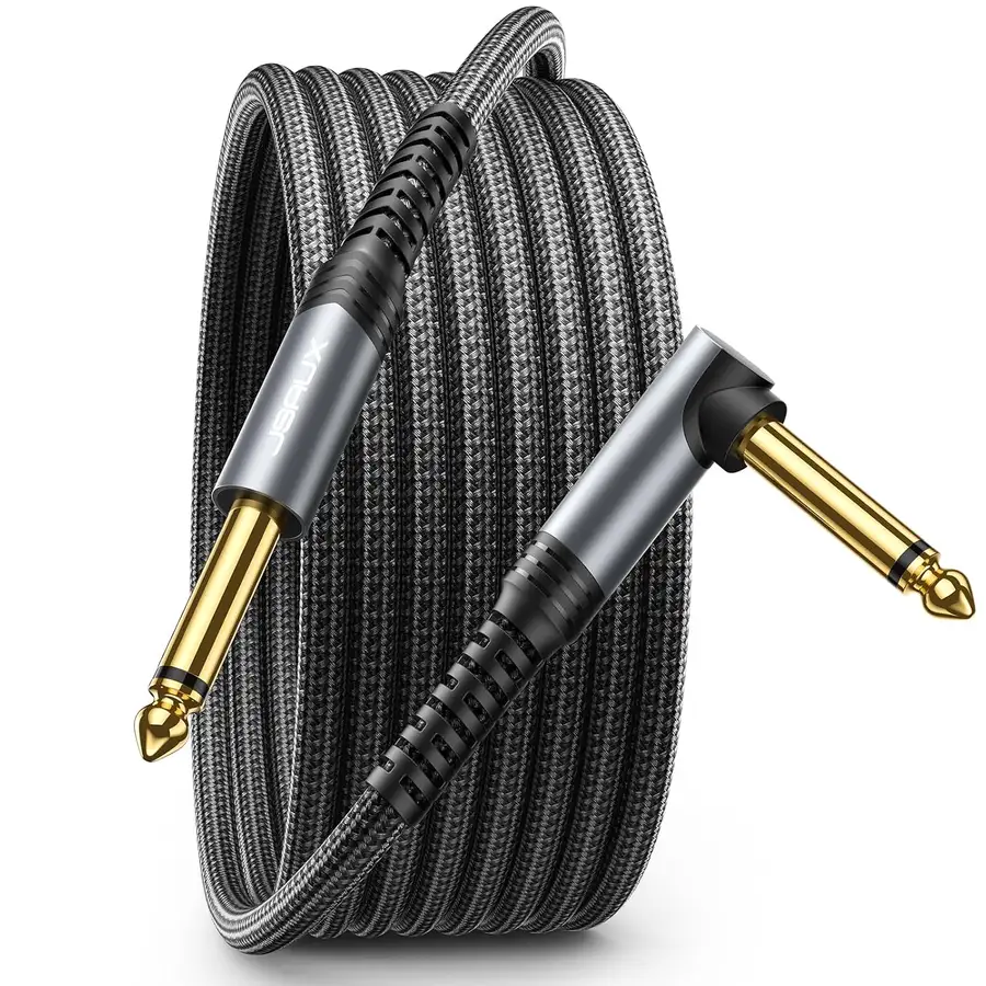JSAUX Câble de guitare 6,35 mm 1 m, câble d'instrument compatible avec guitare électrique, basse, batterie,…