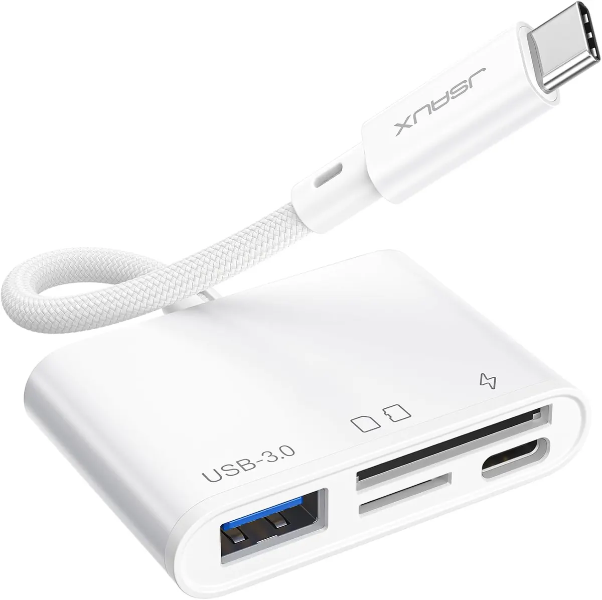 JSAUX Lecteur Carte SD USB C avec Port USB 3.0 & Charge, 4 en 1 Adaptateur Carte Micro SD USB C 5Gbps…