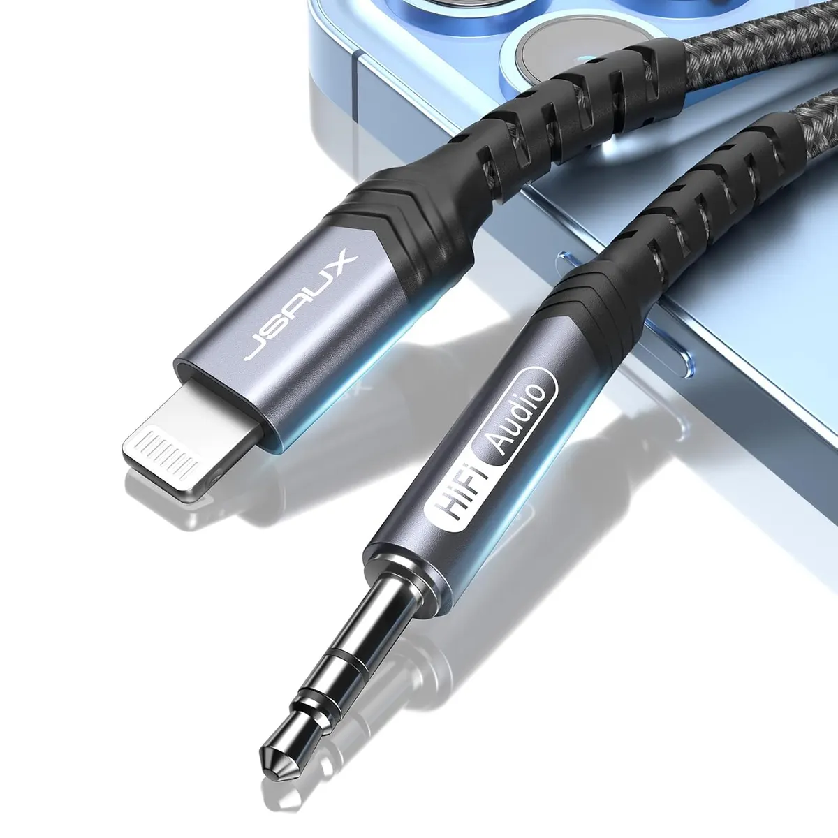 JSAUX Câble audio auxiliaire pour iPhone 1M, [certifié Apple MFi] Lightning vers prise casque 3,5 mm, câble…