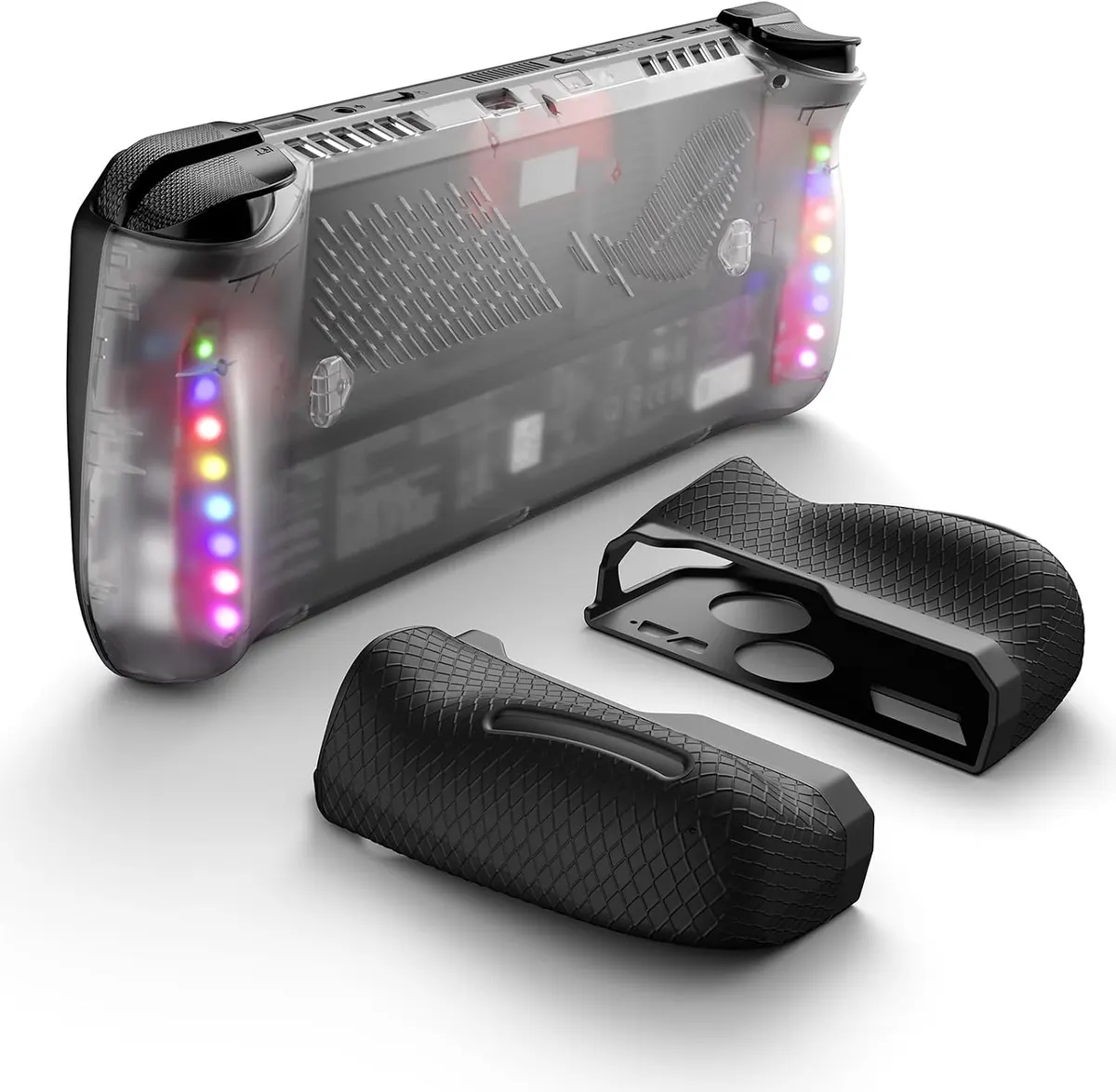 JSAUX Plaque arrière transparente RVB compatible avec ROG Ally X, ROG Ally X Coque avec poignée en silicone…