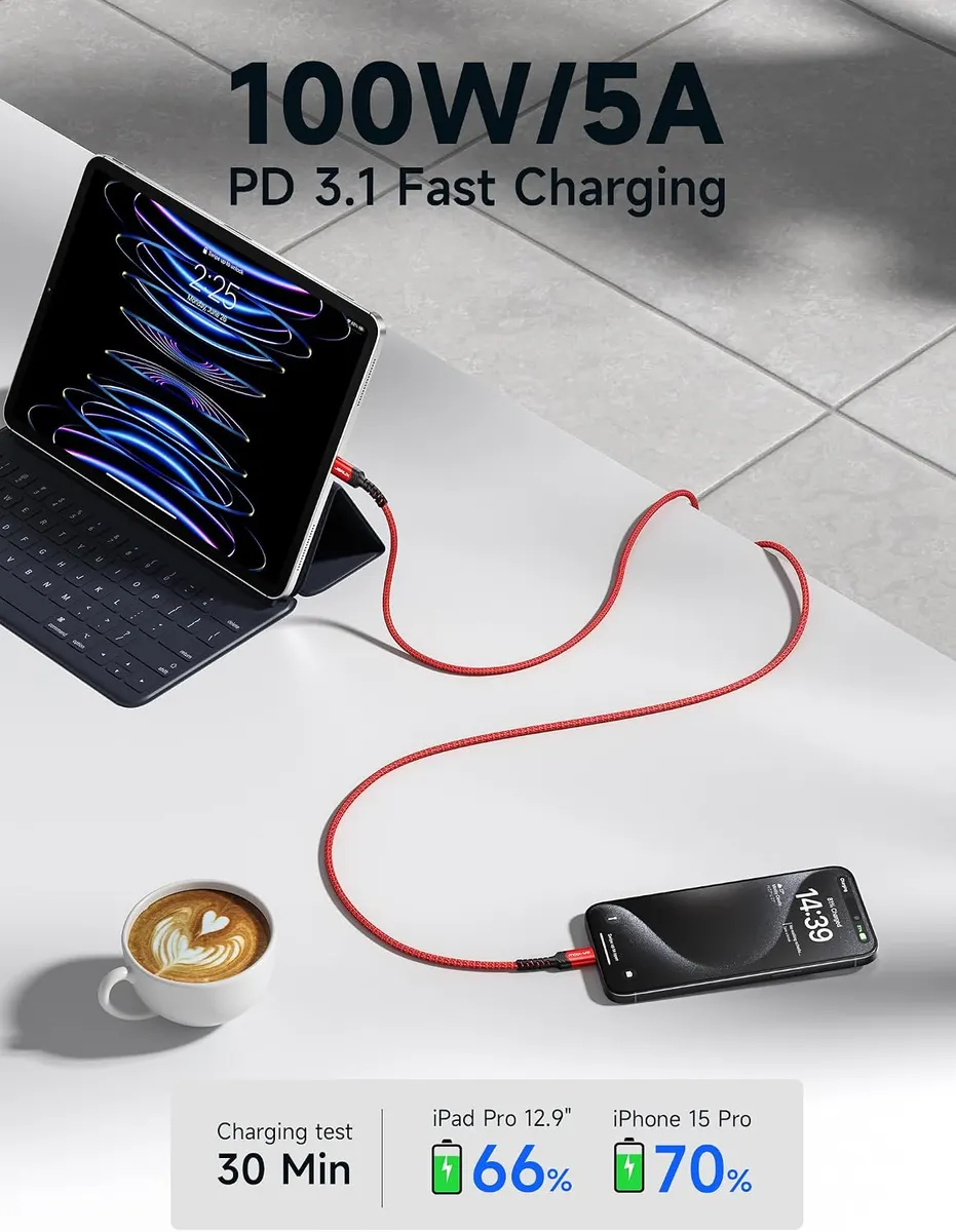 JSAUX Câble USB C vers USB C 100W/5A (Lot de 2 : vue complémentaire 1