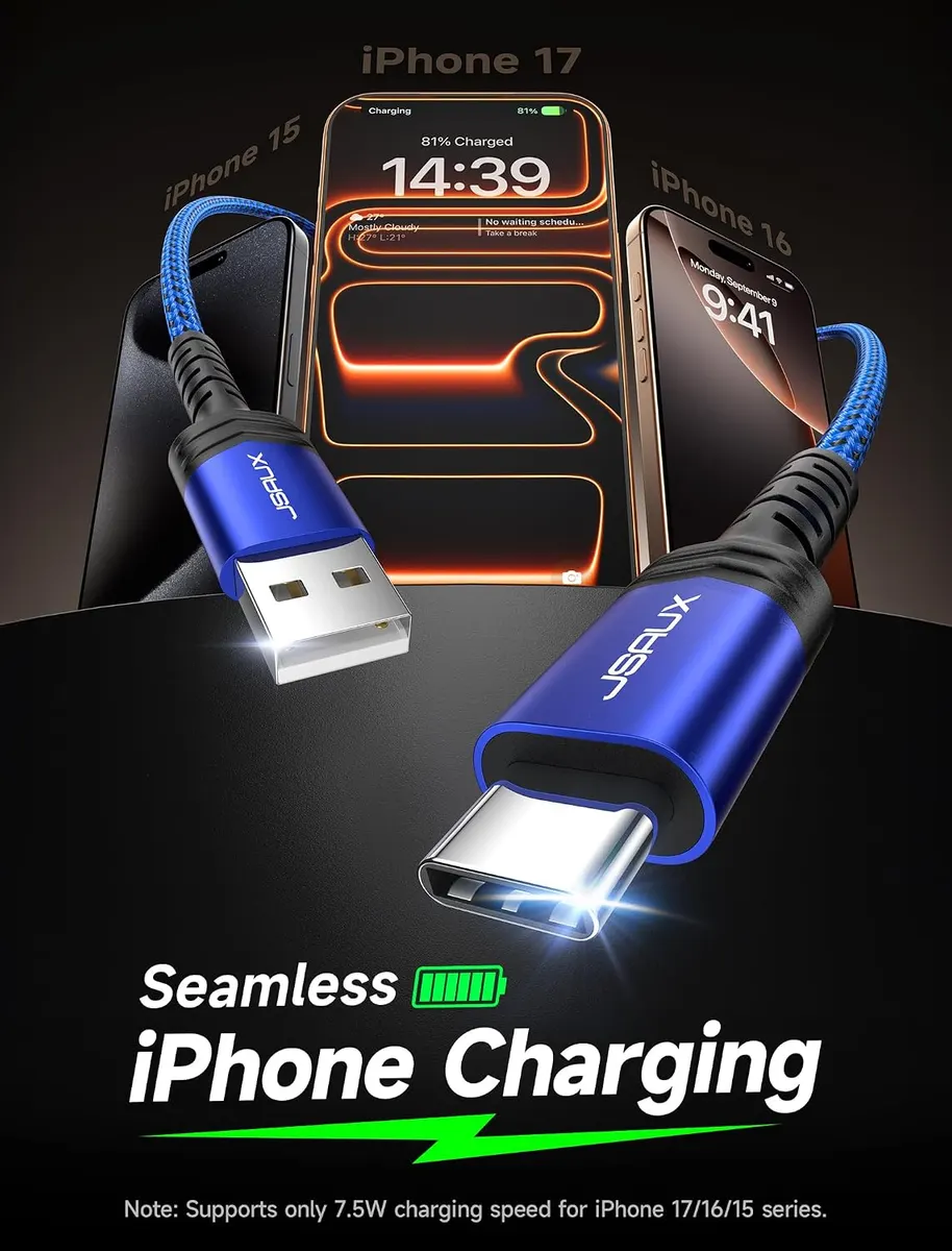 JSAUX Lot de 4 câbles USB de type C 1 M 1 M 2 M 3 M 3 A USB C Charge rapide pour Sams : vue complémentaire 1