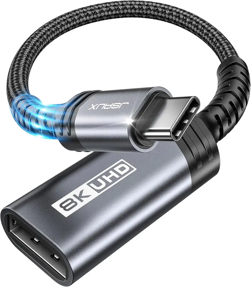 JSAUX Adaptateur DisplayPort USB C DP1.4 [8K @ 60Hz, 4K @ 144Hz 120Hz, 2K @ 240Hz] Dynamic HDR, 3D…