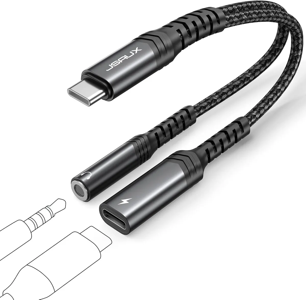 JSAUX Adattatore USB C Jack 3.5mm avec Charge Rapide PD 60W, Prise USB C vers AUX 2 en 1 pour écouteurs…