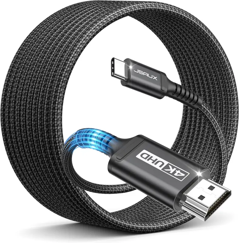 JSAUX Câble USB C vers HDMI 4K 60Hz 4M Compatible avec 4K 30Hz pour Thunderbolt 3 iPhone 17 16 Pro 15…