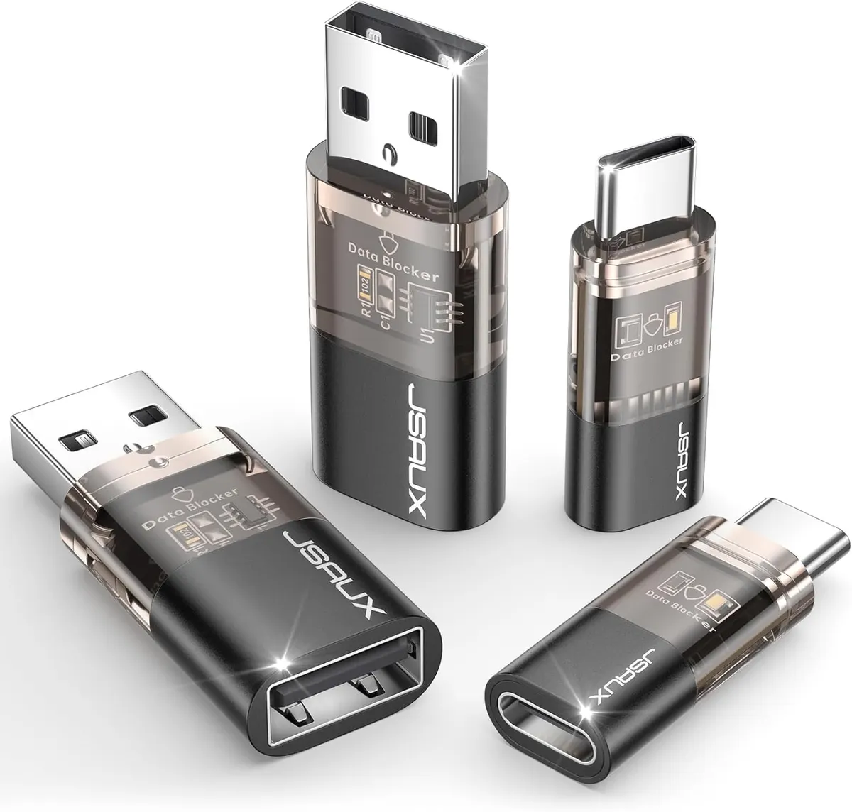 JSAUX Blocage de Données USB & Blocage de Données USB C (Pack de 4), Data Blocker Transparent Type A & Type…