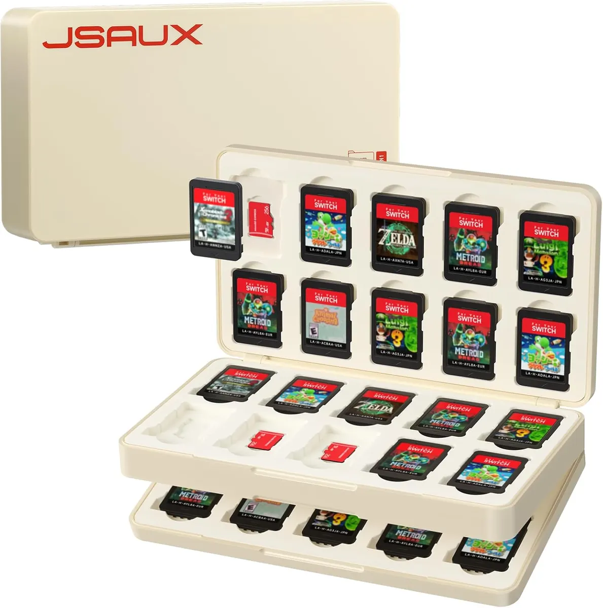 JSAUX Étui de Rangement pour Jeux Switch 2/OLED, 40 Slots, Rouge et Blanc