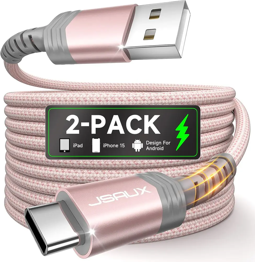 JSAUX Câble USB C Charge Rapide [Lot de 2, 2M] 3.1A Cable USB Type C Chargeur Nylon Tressé Compatible avec…
