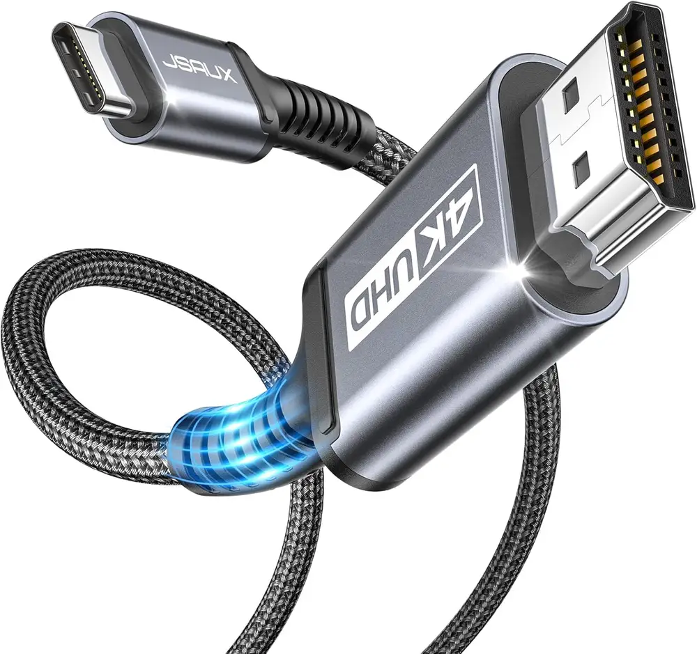 JSAUX Câble USB C vers HDMI 4K 60Hz 2M Compatible avec 4K 30Hz pour Thunderbolt 3 iPhone 17 16 Pro 15…
