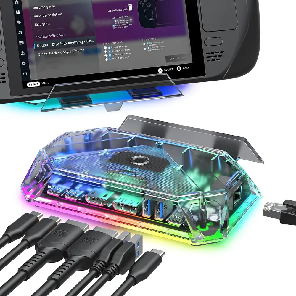 JSAUX Station d’Accueil RGB pour Steam Deck OLED, ROG Ally et Legion Go, Dock Portable 12 en 1 avec HDMI et…